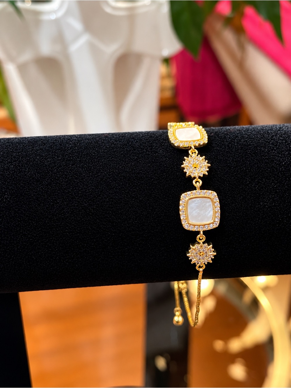 ✨ Elegant 14K Gold Over Sterling Silver Mother of Pearl & Moissanite Bracelet ✨